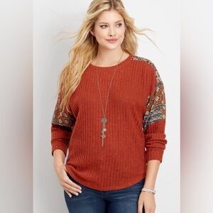 Maurices Terracotta Knit Top with Patterned Detail